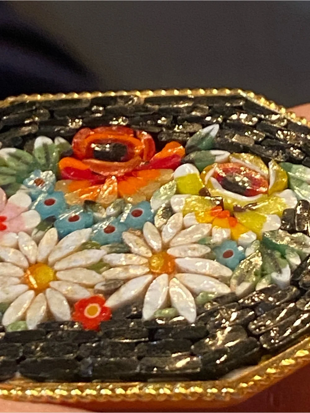 Vintage Italian Micro Mosaic & Multi-Style Floral Brooch Lot - Glass, Wood, Rhin